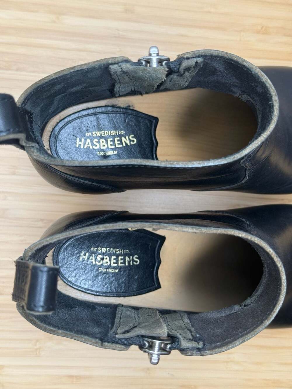 Swedish Hasbeens Black Leather Zip It Emy Clog Boots Size 38 - Picture 3 of 7